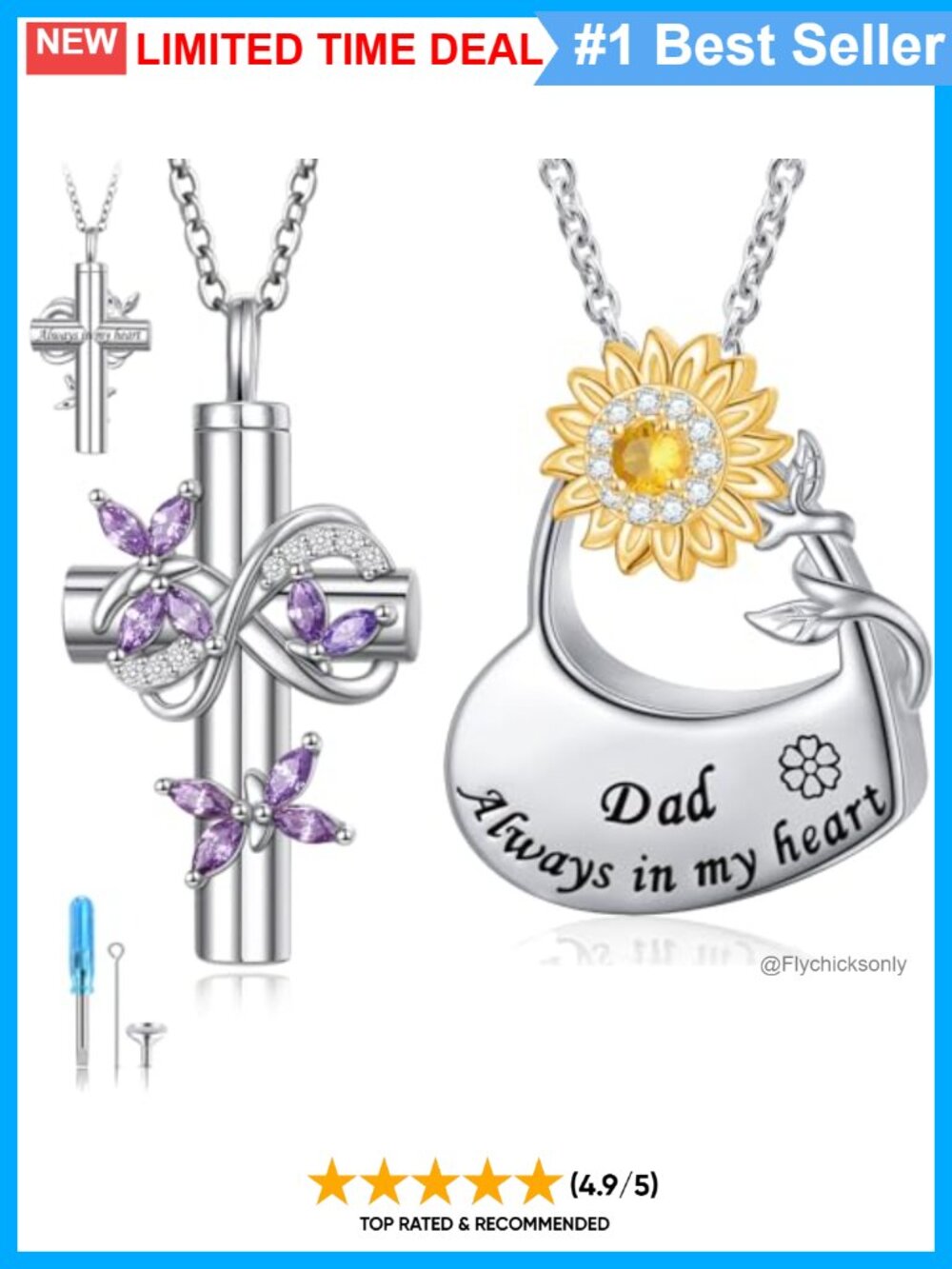 925 Sterling Silver Sunflower Heart Urn Necklace for Ashes Memorial Keepsake